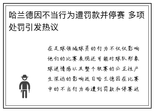哈兰德因不当行为遭罚款并停赛 多项处罚引发热议